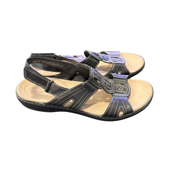 Clarks Collection Open-Toe Black Sandals Adjustable Straps & Stitch Detai; sz 11 - Picture 2 of 8